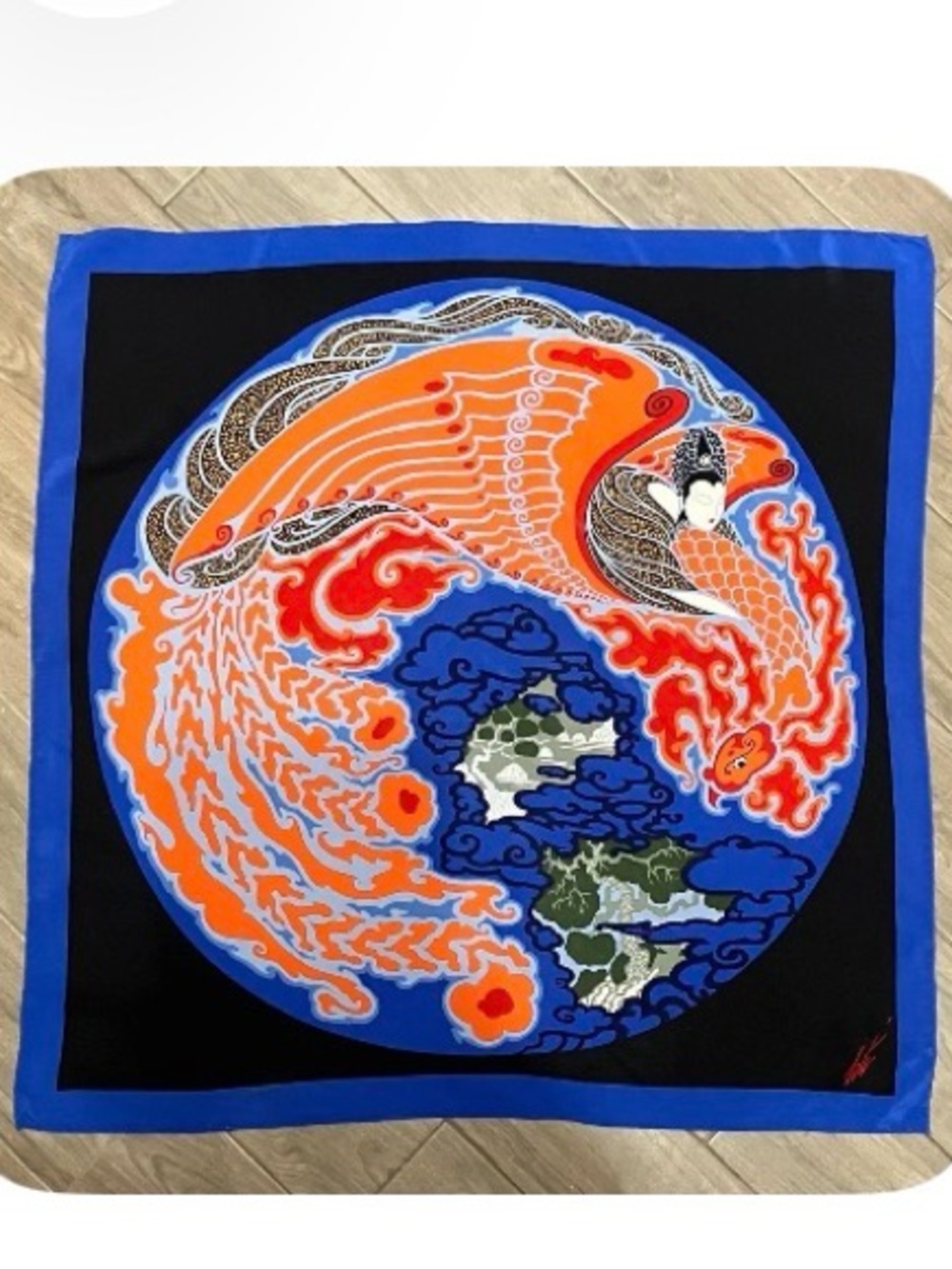 Vintage Erte Silk Scarf - Blue & Orange